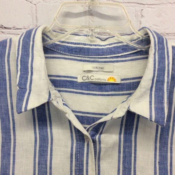 C &C California Linen Shirt Dress Women's Size 3X Blue/White Stripe Lagenlook - Picture 2 of 10